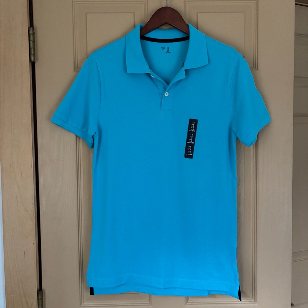 GAP Mens Atlantis Blue Pique Heritage Polo Shirt Preppy Classic Casual Size S
